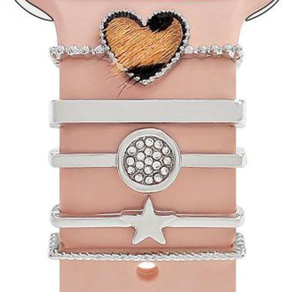 22mm Width Smart Watch Silicone Band Decorative Ring Metal Accessories, Style: Love Heart Leopard Silver