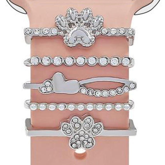 22mm Width Smart Watch Silicone Band Decorative Ring Metal Accessories, Style: Dog Paw Silver