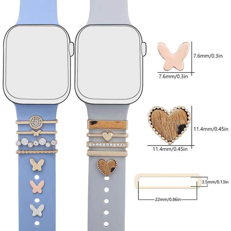 22mm Width Smart Watch Silicone Band Decorative Ring Metal Accessories, Style: LOVE Silver