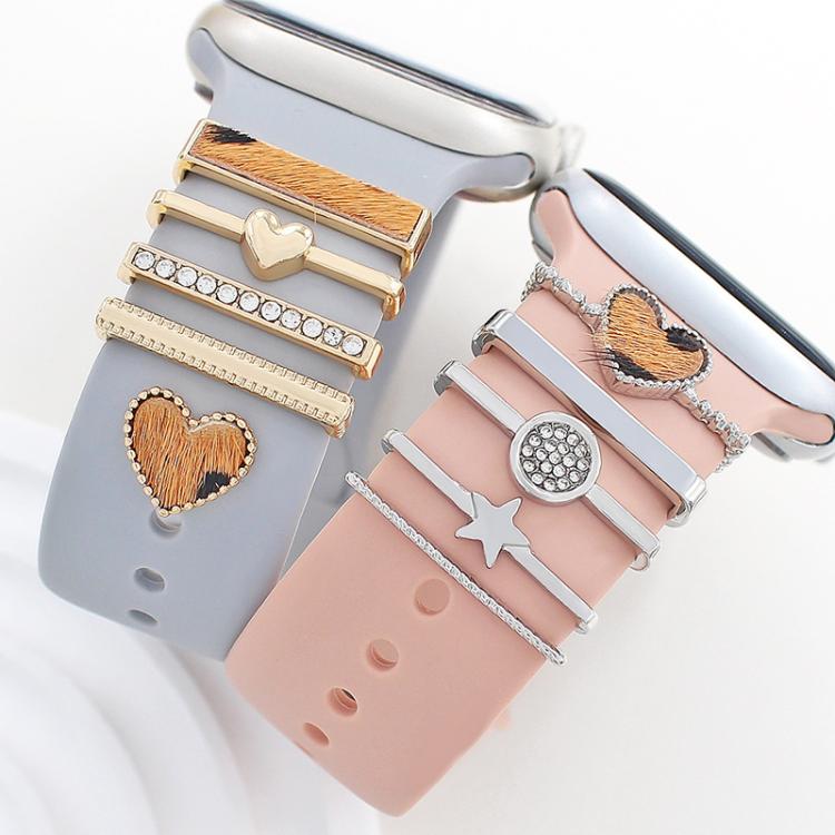 22mm Width Smart Watch Silicone Band Decorative Ring Metal Accessories, Style: Dog Paw Silver
