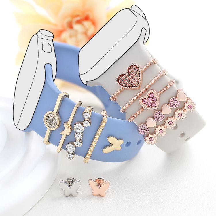 22mm Width Smart Watch Silicone Band Decorative Ring Metal Accessories, Style: LOVE Gold