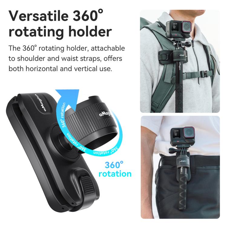 AMagisn Selfie Stick Hanger Action Camera Backpack Quick Attachment for Insta360 / DJI / GoPro(Black)