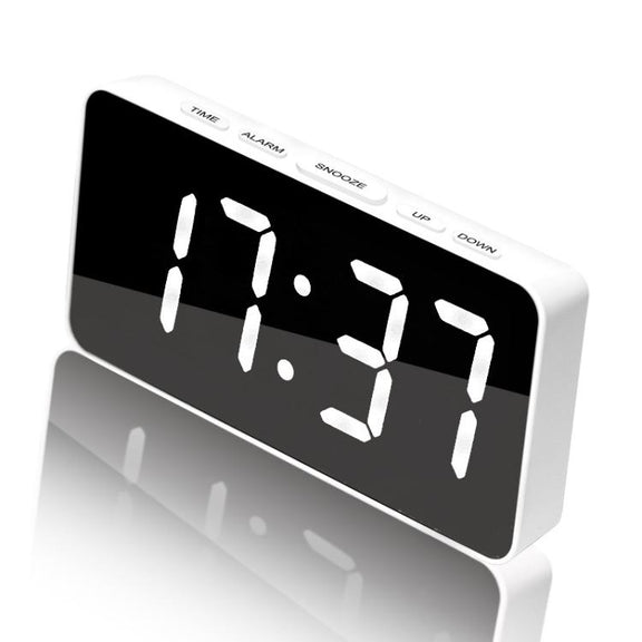 LED Mirror Digital Clock with Type-C Charging Port & 18650 Battery Compartment (Battery Not Included)(White+White)