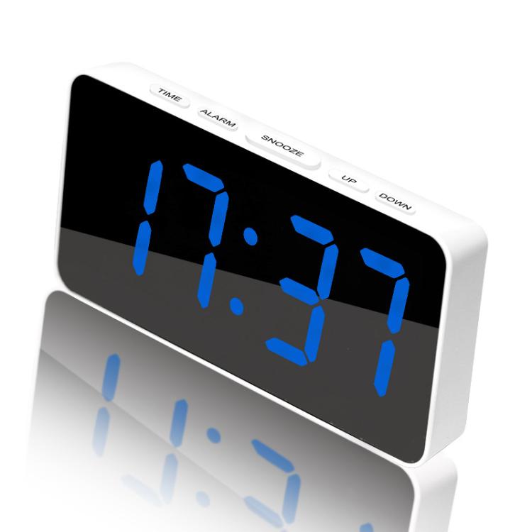 LED Mirror Digital Clock with Type-C Charging Port & 18650 Battery Compartment (Battery Not Included)(White+Blue)