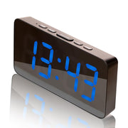 LED Mirror Digital Clock with Type-C Charging Port & 18650 Battery Compartment (Battery Not Included)(Black+Blue)