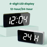 LED Mirror Digital Clock with Type-C Charging Port & 18650 Battery Compartment (Battery Not Included)(White+Blue)