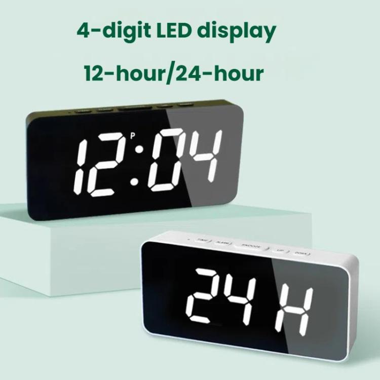 LED Mirror Digital Clock with Type-C Charging Port & 18650 Battery Compartment (Battery Not Included)(White+Blue)