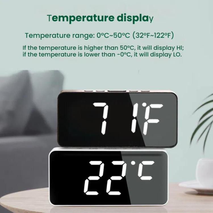 LED Mirror Digital Clock with Type-C Charging Port & 18650 Battery Compartment (Battery Not Included)(White+Blue)