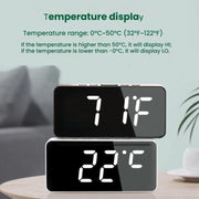 LED Mirror Digital Clock with Type-C Charging Port & 18650 Battery Compartment (Battery Not Included)(White+Blue)