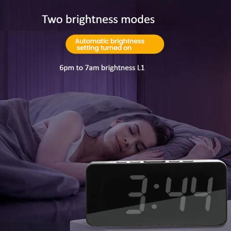 LED Mirror Digital Clock with Type-C Charging Port & 18650 Battery Compartment (Battery Not Included)(White+Blue)