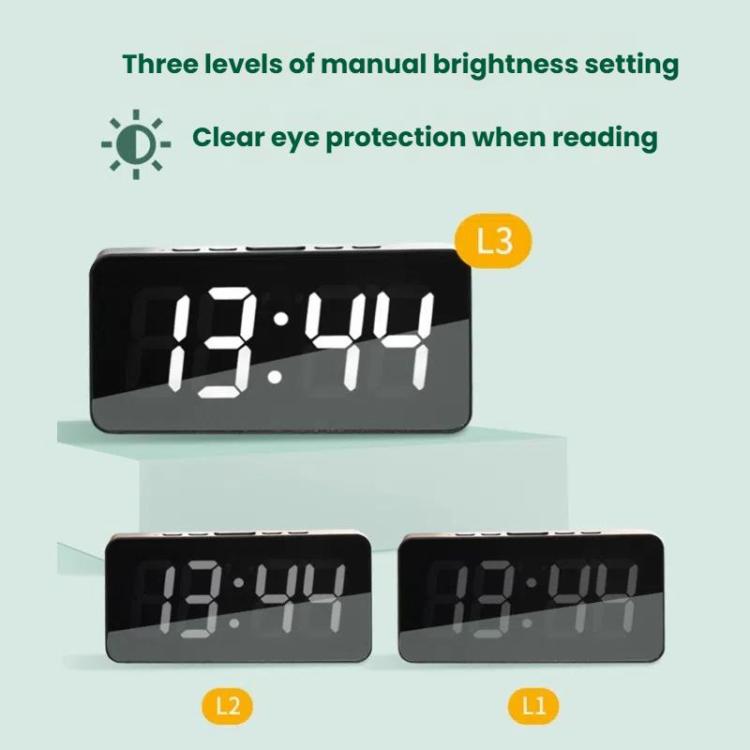 LED Mirror Digital Clock with Type-C Charging Port & 18650 Battery Compartment (Battery Not Included)(White+Blue)