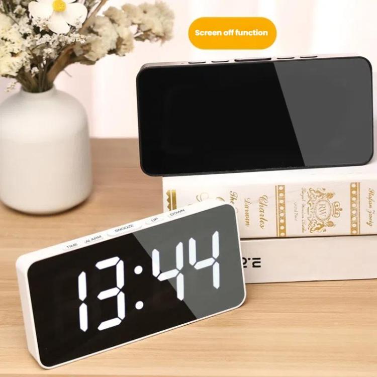 LED Mirror Digital Clock with Type-C Charging Port & 18650 Battery Compartment (Battery Not Included)(White+Blue)