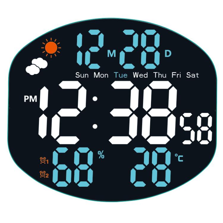 Digital Wall Clock Weather Station Forecast TEMP Humidity 2 Alarm Table Clock With Remote Control(Blue+White)
