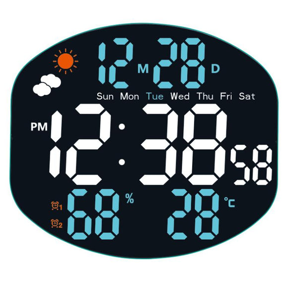 Digital Wall Clock Weather Station Forecast TEMP Humidity 2 Alarm Table Clock With Remote Control(Blue+White)
