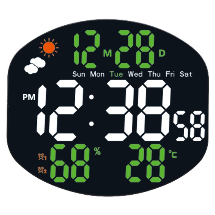 Digital Wall Clock Weather Station Forecast TEMP Humidity 2 Alarm Table Clock With Remote Control(Green+White)