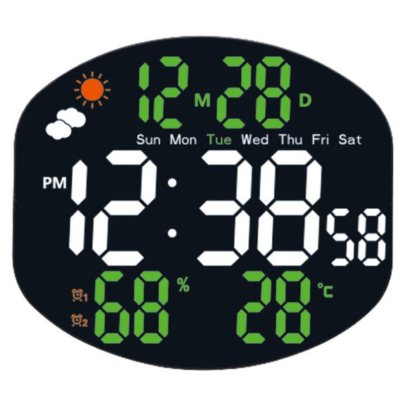 Digital Wall Clock Weather Station Forecast TEMP Humidity 2 Alarm Table Clock With Remote Control(Green+White)