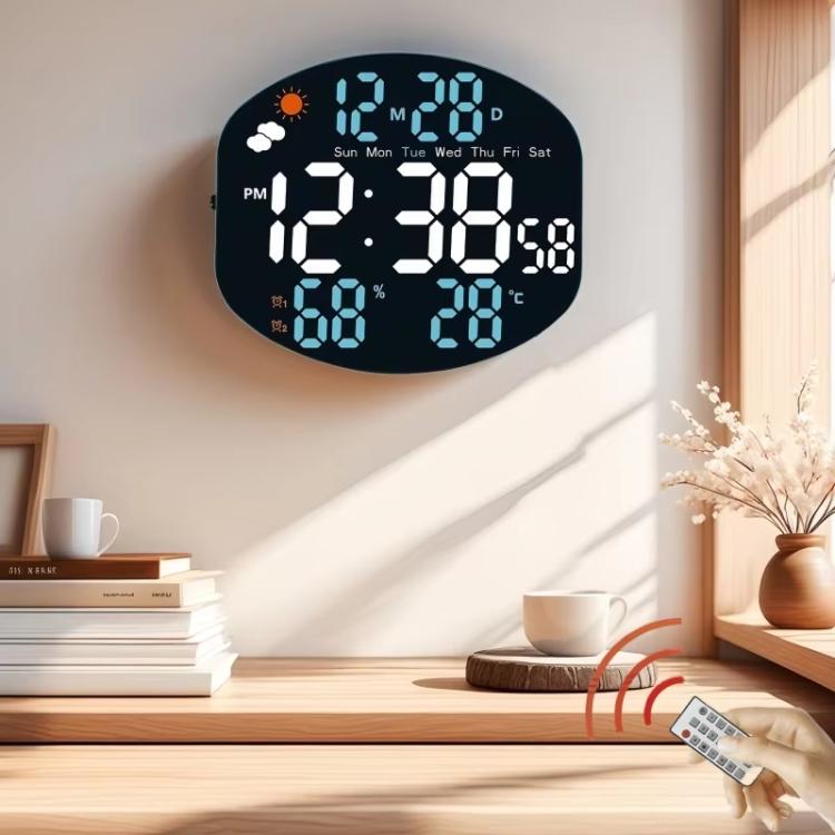 Digital Wall Clock Weather Station Forecast TEMP Humidity 2 Alarm Table Clock With Remote Control(Green+White)