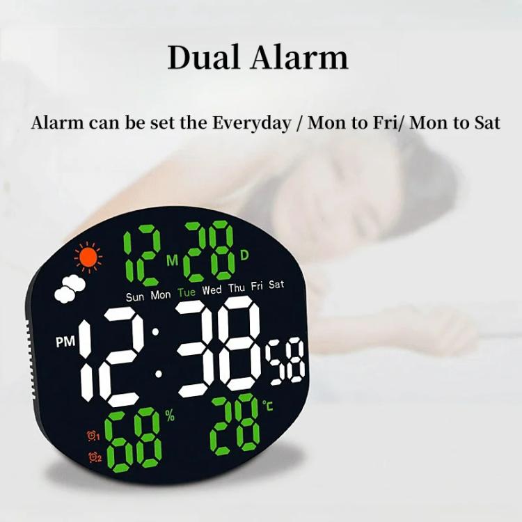 Digital Wall Clock Weather Station Forecast TEMP Humidity 2 Alarm Table Clock With Remote Control(Green+White)