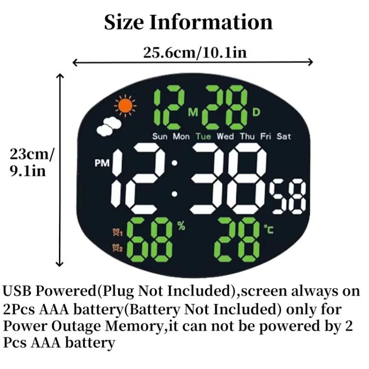 Digital Wall Clock Weather Station Forecast TEMP Humidity 2 Alarm Table Clock With Remote Control(Green+White)