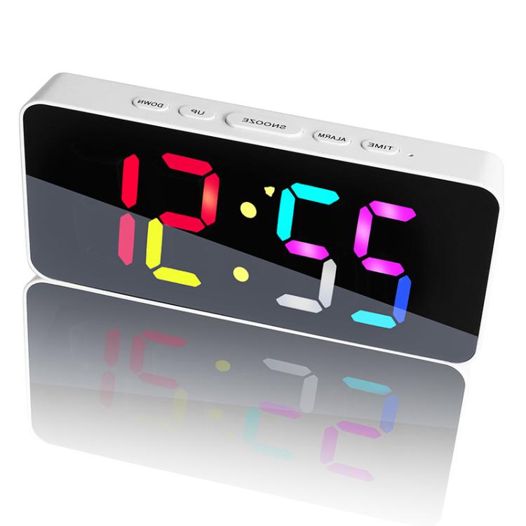 11 Colors Dynamic RGB Digital Alarm Clock 12/24H 6 Levels Brightness 2 Alarms Table Clock(White Shell)