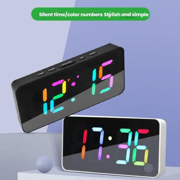 11 Colors Dynamic RGB Digital Alarm Clock 12/24H 6 Levels Brightness 2 Alarms Table Clock(White Shell)
