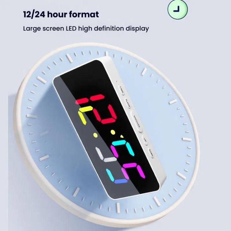 11 Colors Dynamic RGB Digital Alarm Clock 12/24H 6 Levels Brightness 2 Alarms Table Clock(White Shell)