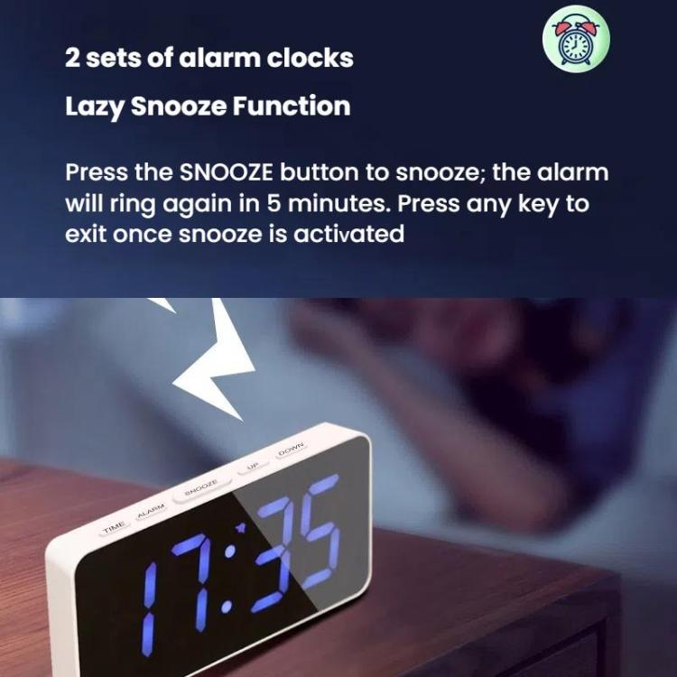 11 Colors Dynamic RGB Digital Alarm Clock 12/24H 6 Levels Brightness 2 Alarms Table Clock(White Shell)
