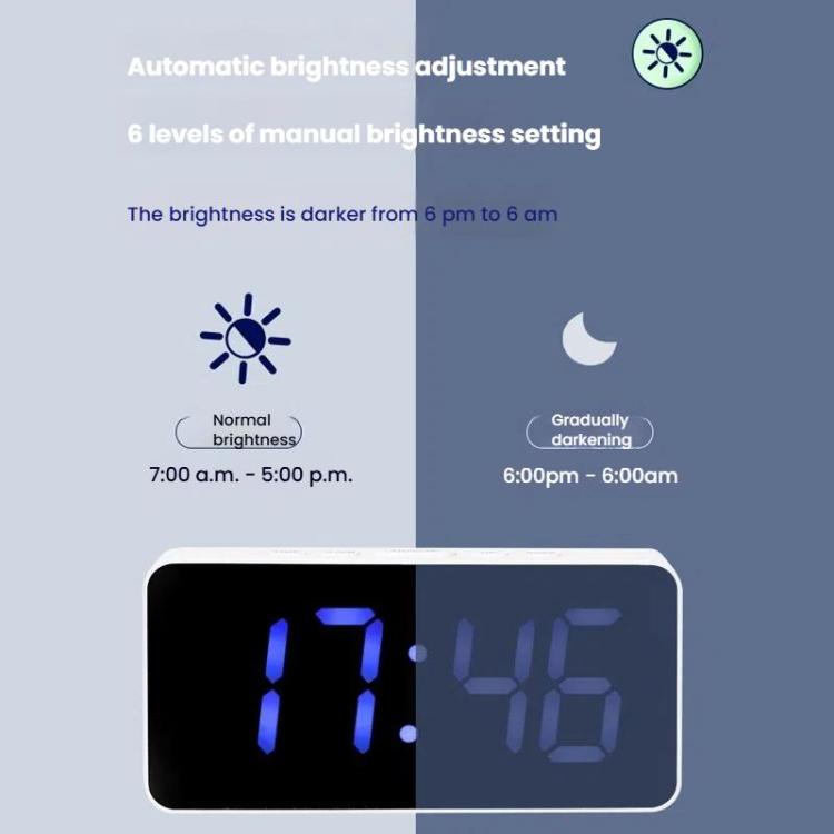 11 Colors Dynamic RGB Digital Alarm Clock 12/24H 6 Levels Brightness 2 Alarms Table Clock(White Shell)