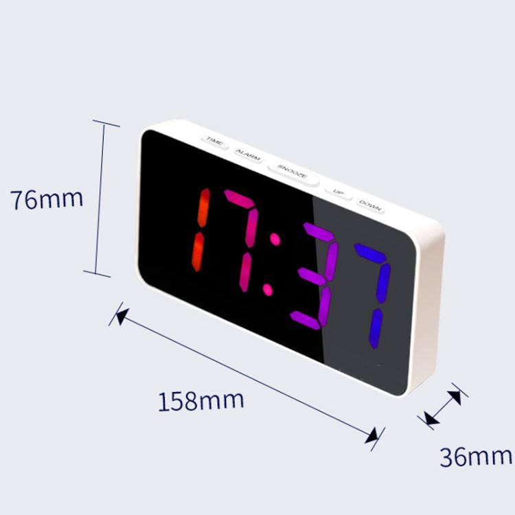 11 Colors Dynamic RGB Digital Alarm Clock 12/24H 6 Levels Brightness 2 Alarms Table Clock(White Shell)