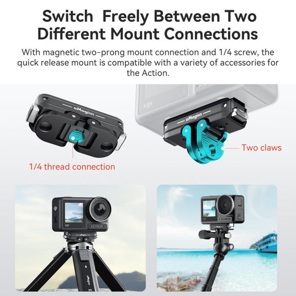 For DJI Osmo 360/Action 5 Pro/4/3 aMagisn Metal Magnetic Quick Release Mount Dual Interface Adapter(Black)