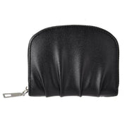 Women Wallet Pleated Sense PU Zipper Short Wallet Simple Solid Color Coin Purse(Black)