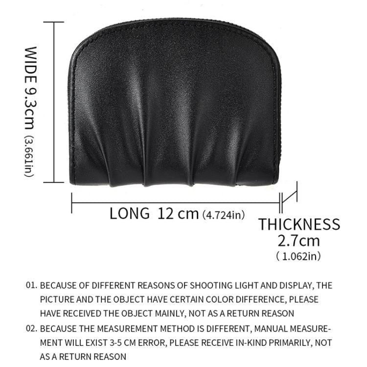 Women Wallet Pleated Sense PU Zipper Short Wallet Simple Solid Color Coin Purse(Black)