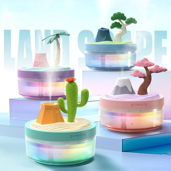 Givelong Mini Portable Landscape Humidifier Plant Pot Hydrator Mister USB Car Spray Aromatherapy Diffuser(Cherry Tree)