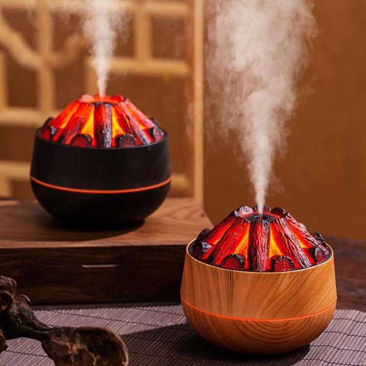 Simulated Charcoal Fire Ambient Night Light Humidifier USB Large Mist Flame Humidifier(Light Wood Grain)