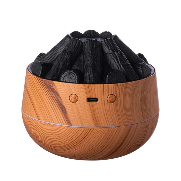 Simulated Charcoal Fire Ambient Night Light Humidifier USB Large Mist Flame Humidifier(Dark Wood Grain)