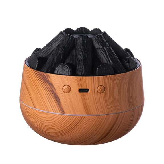 Simulated Charcoal Fire Ambient Night Light Humidifier USB Large Mist Flame Humidifier(Light Wood Grain)