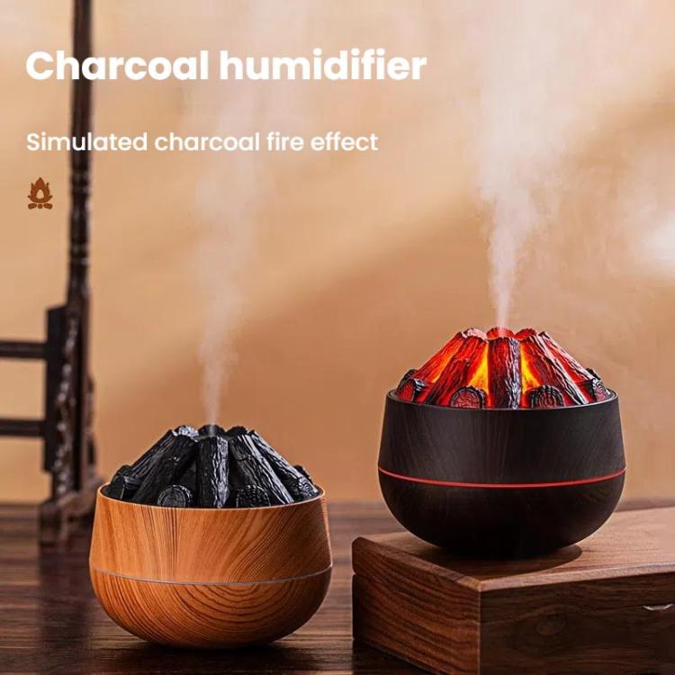 Simulated Charcoal Fire Ambient Night Light Humidifier USB Large Mist Flame Humidifier(Light Wood Grain)