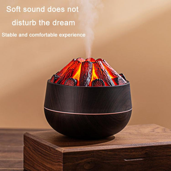 Simulated Charcoal Fire Ambient Night Light Humidifier USB Large Mist Flame Humidifier(Dark Wood Grain)