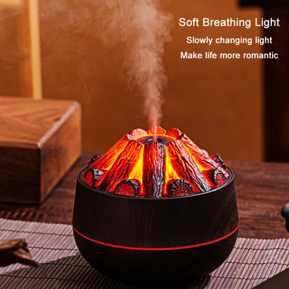 Simulated Charcoal Fire Ambient Night Light Humidifier USB Large Mist Flame Humidifier(Light Wood Grain)