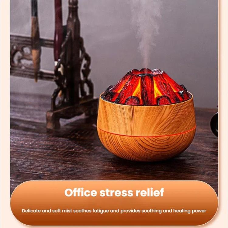 Simulated Charcoal Fire Ambient Night Light Humidifier USB Large Mist Flame Humidifier(Light Wood Grain)