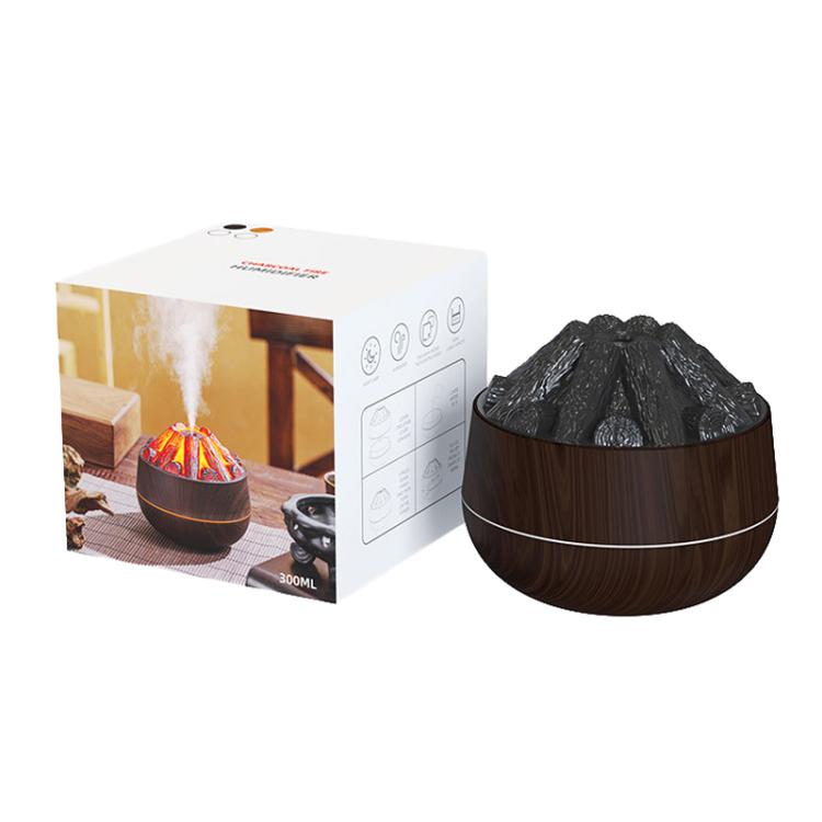 Simulated Charcoal Fire Ambient Night Light Humidifier USB Large Mist Flame Humidifier(Dark Wood Grain)