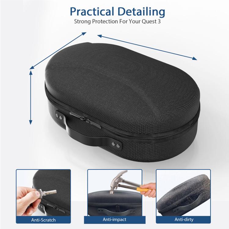 For Meta Quest 3 VR Glasses Storage Case EVA Anti-Pressure Hard Shell Storage Bag(Light Gray)