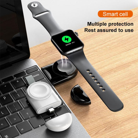 For Apple Watch 1/2/3/4/5/6/7/8/9/10/SE Portable Magnetic Wireless Charger Type-C Smart Wireless Charger(White)
