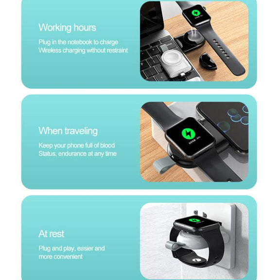 For Apple Watch 1/2/3/4/5/6/7/8/9/10/SE Portable Magnetic Wireless Charger Type-C Smart Wireless Charger(White)