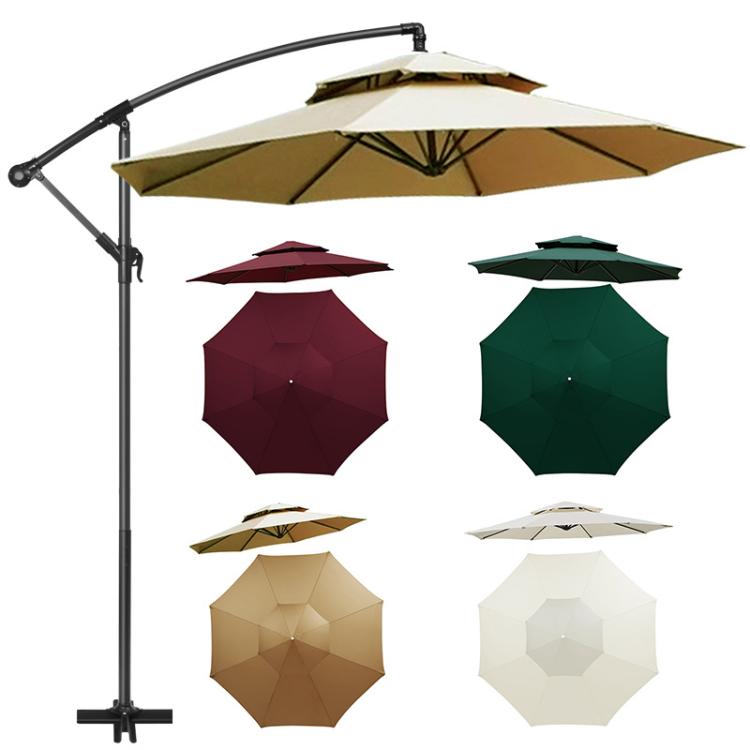3 Meters 8-Rib Replacement Canopy For Outdoor Patio Umbrella Double Top Water-resistant Sunshade Fabric(Beige)