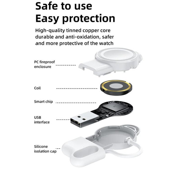 For Apple Watch 1/2/3/4/5/6/7/8/9/10/SE Magnetic Wireless Charger Mini Portable Smart Charger(White)