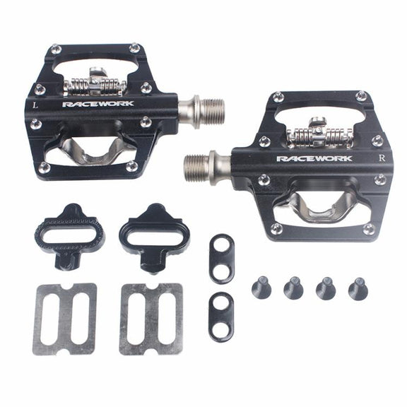 RACEWORK RK213 1pair Mountain Bike SPD + Flat Pedal Self-locking Dual-purpose Pedal(Black)