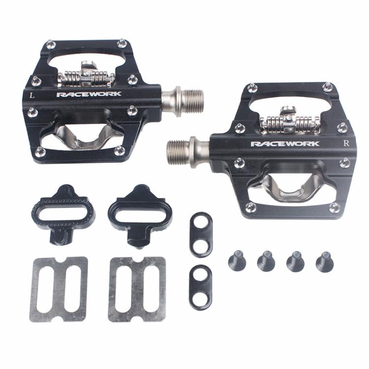 RACEWORK RK213 1pair Mountain Bike SPD + Flat Pedal Self-locking Dual-purpose Pedal(Black)