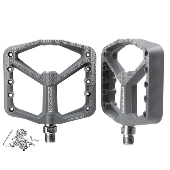 RACEWORK RK579 1pair Bicycle Wide Anti-slip Bearing Pedal Nylon Pedal(Gray)