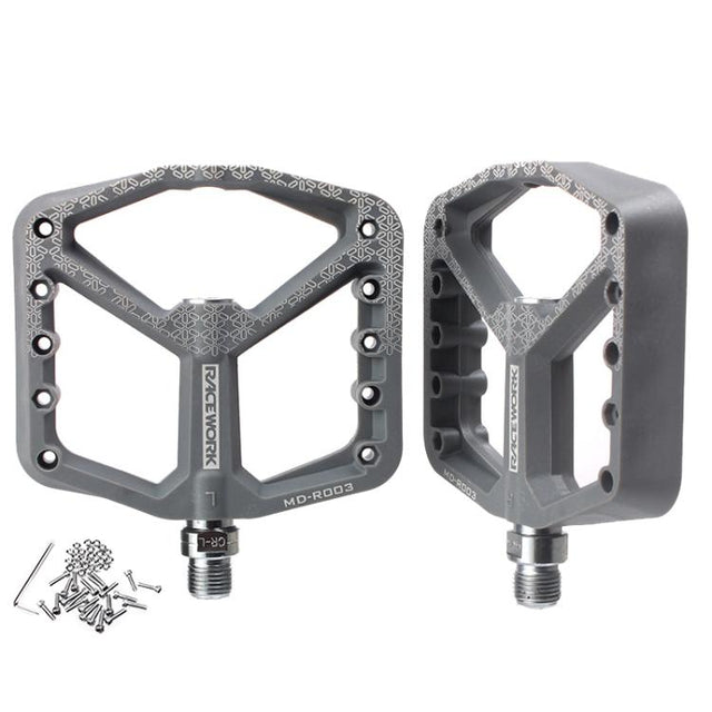 RACEWORK RK579 1pair Bicycle Wide Anti-slip Bearing Pedal Nylon Pedal(Gray)